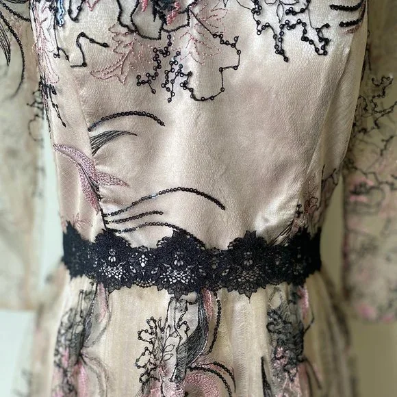 JS Collections Lace Gown with Illusions - Picture 2 of 6